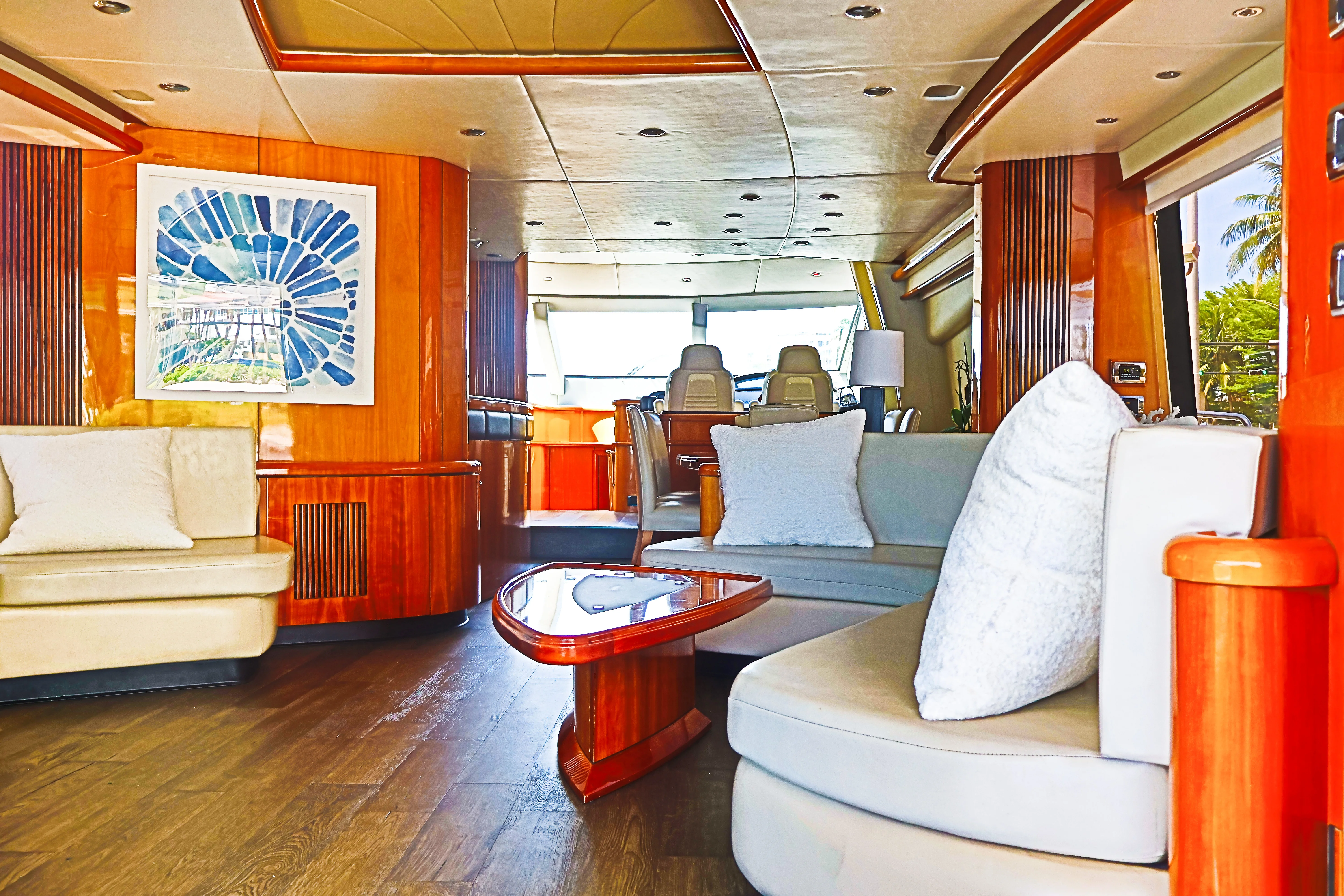 90ft Sunseeker Deep Blue salon dining